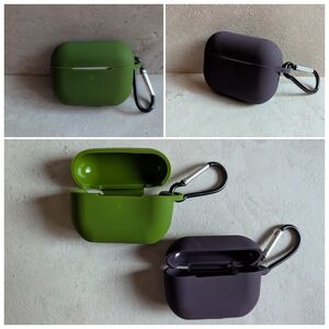 Green and Purple Silicone AirPods Cases with Carabiners